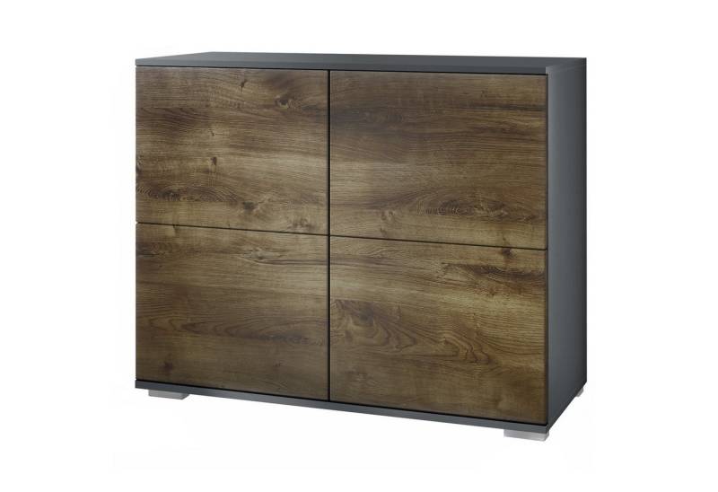 Vladon Kommode Rova V3 (Moderner Küchenschrank, mit 4 Push-to-Open Türen), Anthrazit matt / Eiche Ribbeck (92,5 x 75.5 x 35) von Vladon