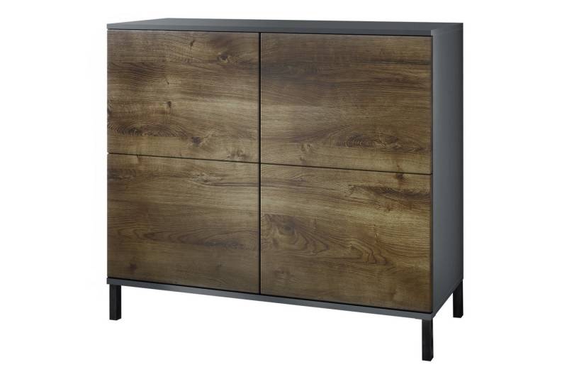 Vladon Kommode Rova V3 (Moderner Küchenschrank, mit 4 Push-to-Open Türen), Anthrazit matt / Eiche Ribbeck (92,5 x 83.5 x 35) von Vladon