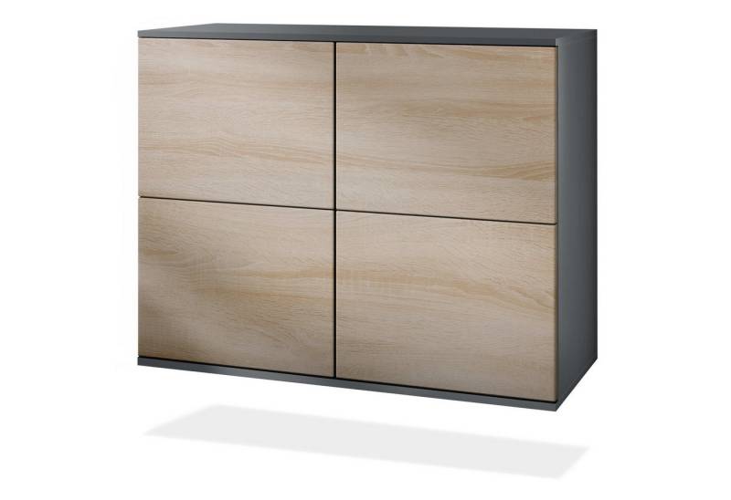 Vladon Kommode Rova V3 (Moderner Küchenschrank, mit 4 Push-to-Open Türen), Anthrazit matt / Eiche sägerau (92,5 x 73.5 x 35) von Vladon
