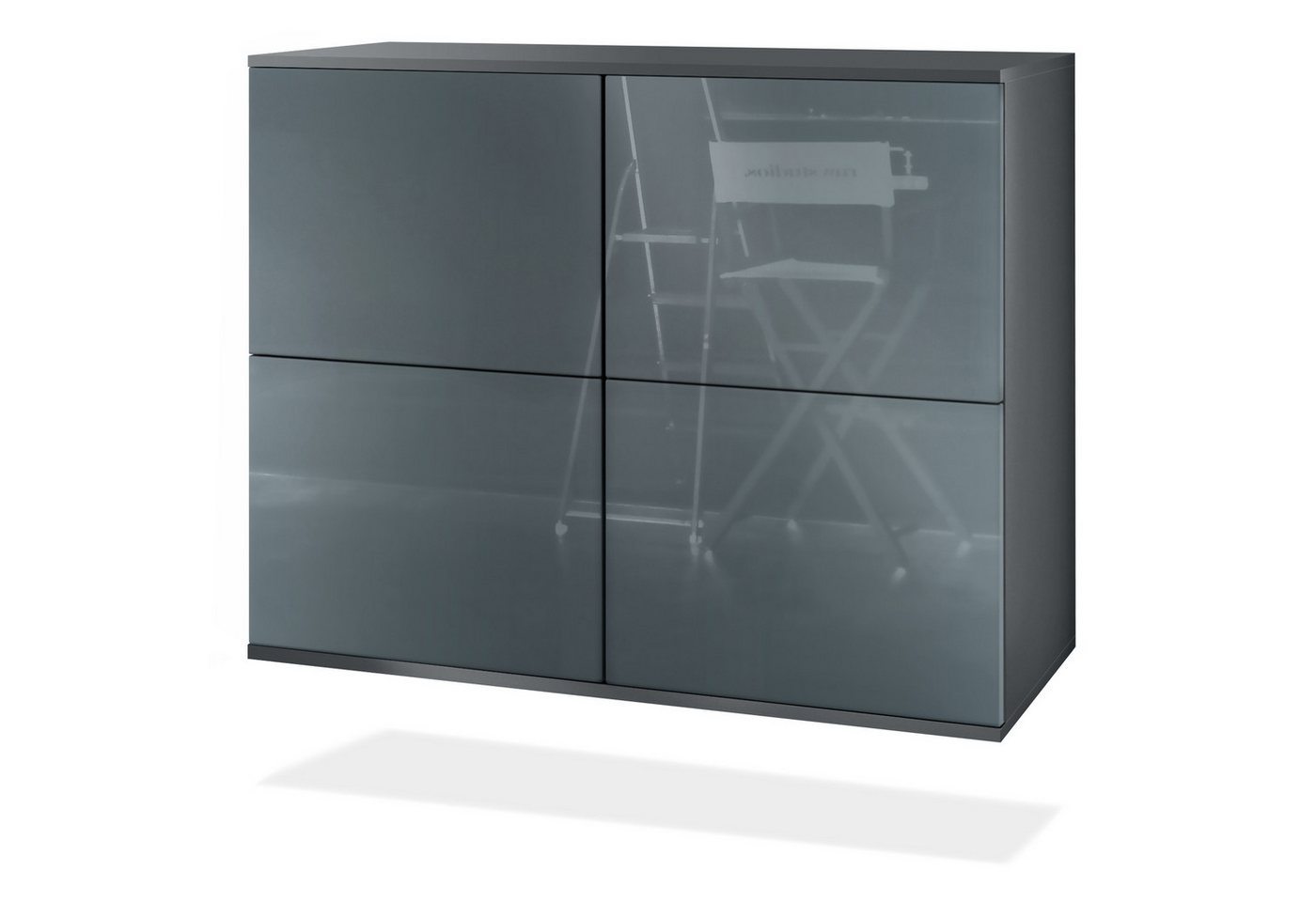 Vladon Kommode Rova V3 (Moderner Küchenschrank, mit 4 Push-to-Open Türen), Anthrazit matt / Grau Hochglanz (92,5 x 73.5 x 35) von Vladon