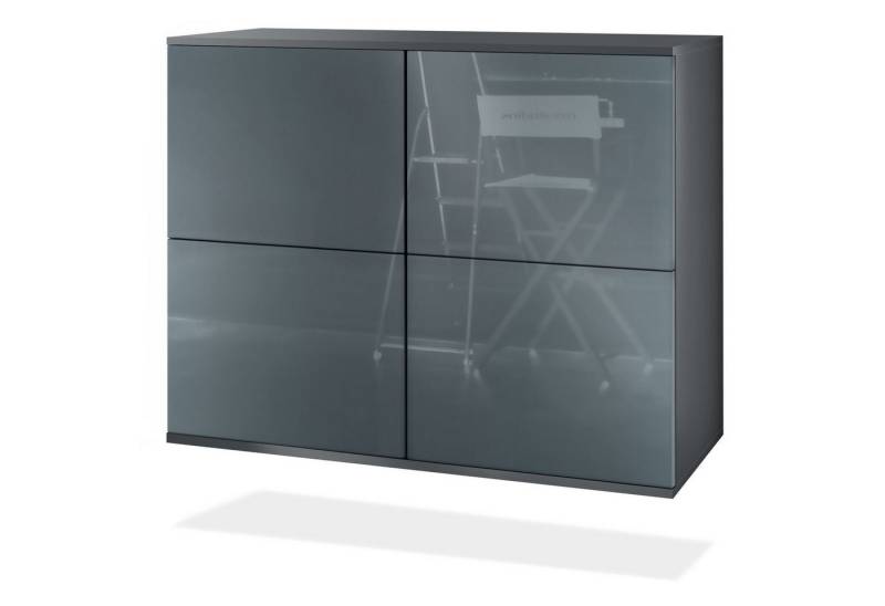 Vladon Kommode Rova V3 (Moderner Küchenschrank, mit 4 Push-to-Open Türen), Anthrazit matt / Grau Hochglanz (92,5 x 73.5 x 35) von Vladon