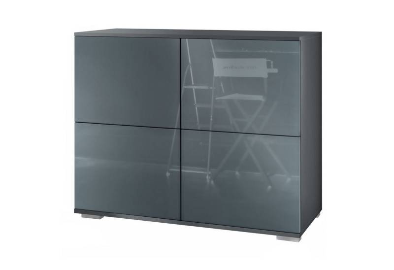 Vladon Kommode Rova V3 (Moderner Küchenschrank, mit 4 Push-to-Open Türen), Anthrazit matt / Grau Hochglanz (92,5 x 75.5 x 35) von Vladon