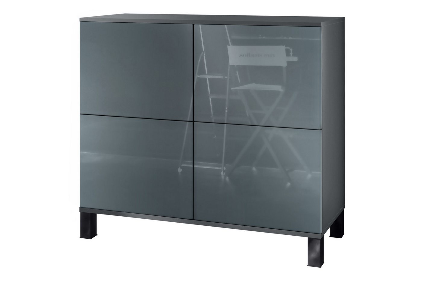 Vladon Kommode Rova V3 (Moderner Küchenschrank, mit 4 Push-to-Open Türen), Anthrazit matt / Grau Hochglanz (92,5 x 84.5 x 35) von Vladon
