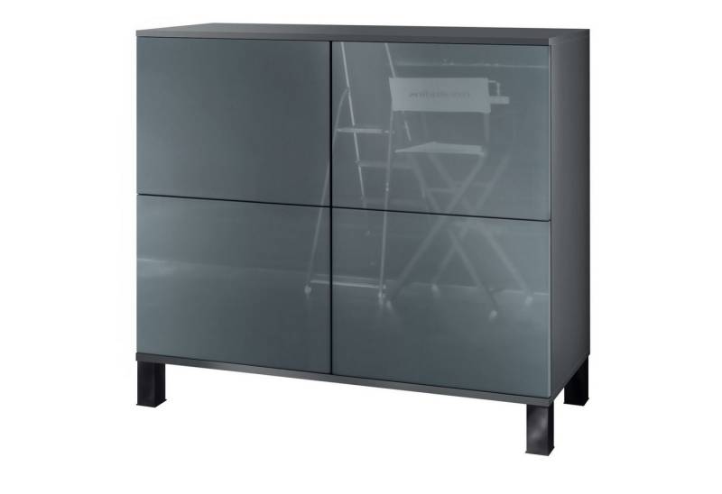 Vladon Kommode Rova V3 (Moderner Küchenschrank, mit 4 Push-to-Open Türen), Anthrazit matt / Grau Hochglanz (92,5 x 84.5 x 35) von Vladon