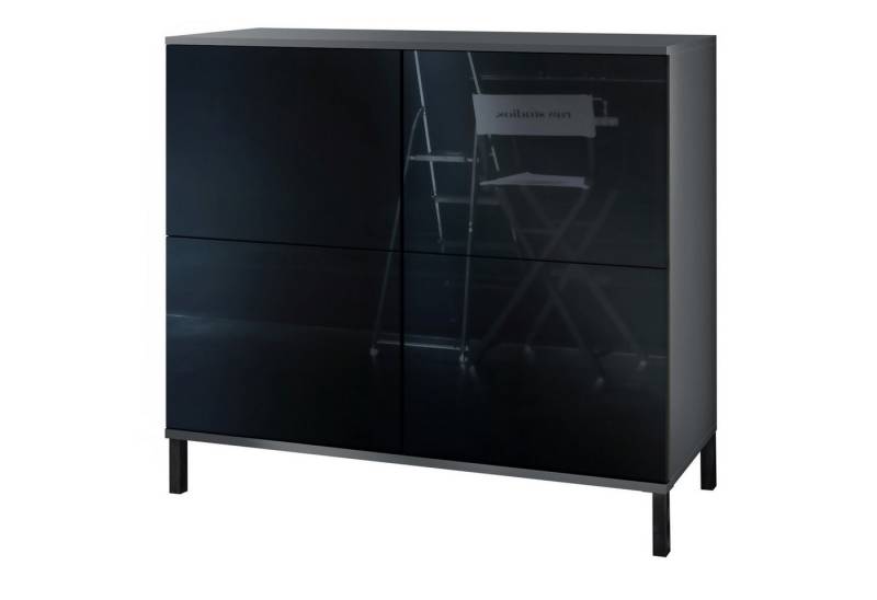 Vladon Kommode Rova V3 (Moderner Küchenschrank, mit 4 Push-to-Open Türen), Anthrazit matt / Schwarz Hochglanz (92,5 x 83.5 x 35) von Vladon