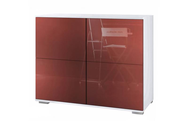 Vladon Kommode Rova V3 (Moderner Küchenschrank, mit 4 Push-to-Open Türen), Weiß matt / Bordeaux Hochglanz (92,5 x 75.5 x 35) von Vladon