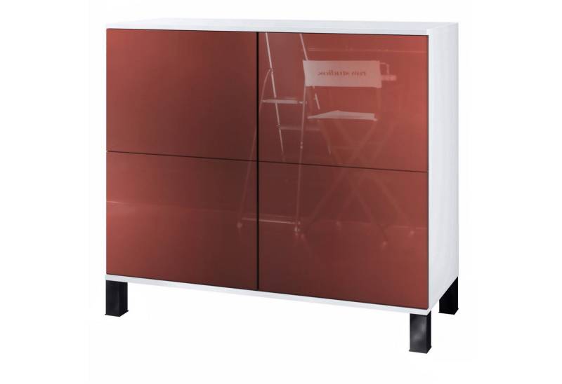 Vladon Kommode Rova V3 (Moderner Küchenschrank, mit 4 Push-to-Open Türen), Weiß matt / Bordeaux Hochglanz (92,5 x 84.5 x 35) von Vladon