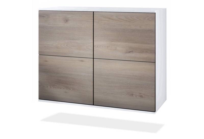 Vladon Kommode Rova V3 (Moderner Küchenschrank, mit 4 Push-to-Open Türen), Weiß matt / Eiche Nordic (92,5 x 73.5 x 35) von Vladon