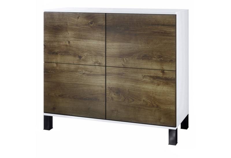 Vladon Kommode Rova V3 (Moderner Küchenschrank, mit 4 Push-to-Open Türen), Weiß matt / Eiche Ribbeck (92,5 x 84.5 x 35) von Vladon