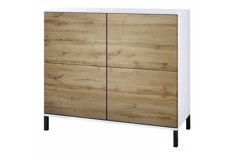 Vladon Kommode Rova V3 (Moderner Küchenschrank, mit 4 Push-to-Open Türen), Weiß matt / Eiche Wotan (92,5 x 83.5 x 35) von Vladon