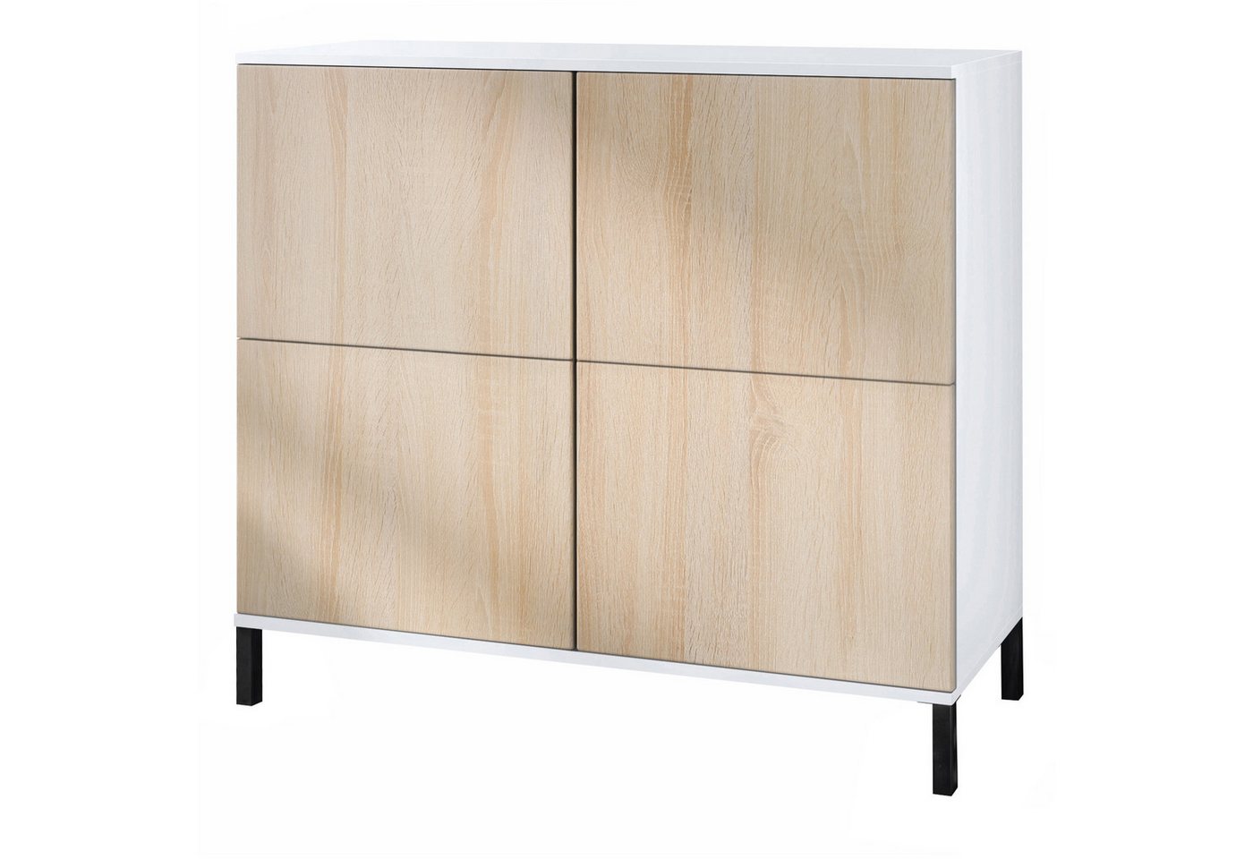 Vladon Kommode Rova V3 (Moderner Küchenschrank, mit 4 Push-to-Open Türen), Weiß matt / Eiche sägerau (92,5 x 83.5 x 35) von Vladon