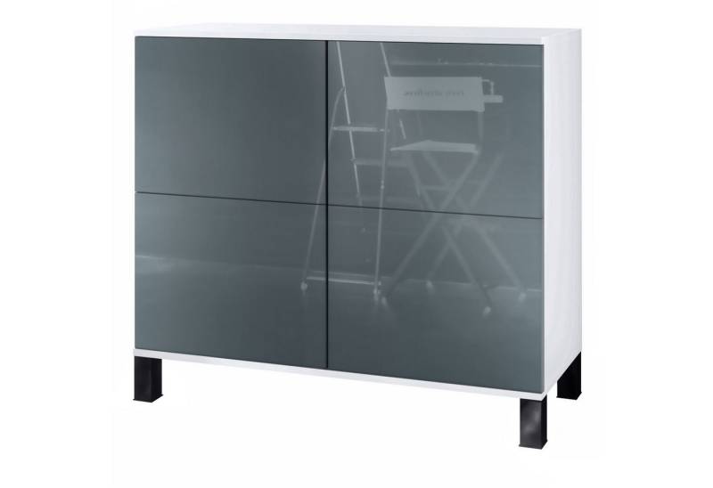 Vladon Kommode Rova V3 (Moderner Küchenschrank, mit 4 Push-to-Open Türen), Weiß matt / Grau Hochglanz (92,5 x 84.5 x 35) von Vladon