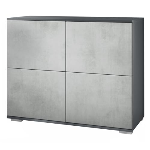 Vladon Kommode Rova V3, Moderner Küchenschrank mit 4 Push-to-Open Türen Anthrazit matt/Beton Oxid Optik (92,5 x 75.5 x 35) von Vladon