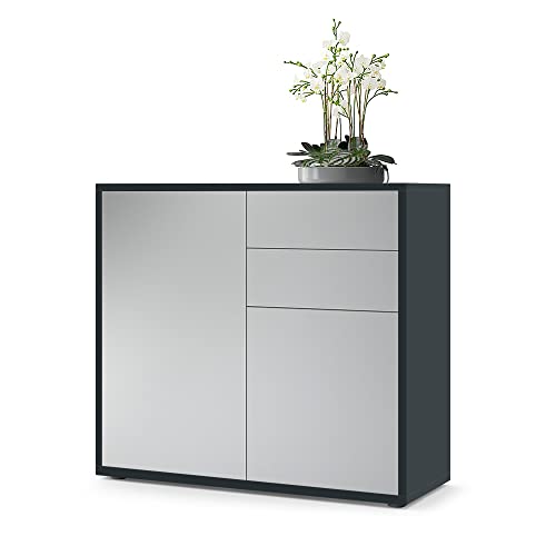 Vladon Sideboard Ben, Made in Germany, Kommode mit 2 Türen und 2 Schubladen, Schwarz matt/Hellgrau Seidenmatt (79 x 74 x 36 cm) von Vladon