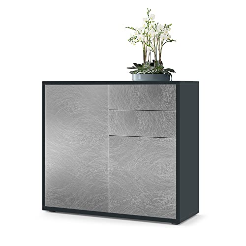 Vladon Sideboard Ben, Kommode mit 2 Türen und 2 Schubladen, Schwarz matt/Scratchy Metal (79 x 74 x 36 cm) von Vladon