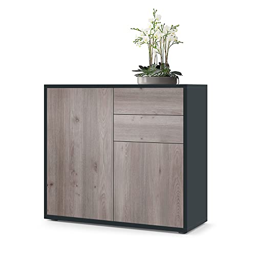 Vladon Sideboard Ben, Made in Germany, Kommode mit 2 Türen und 2 Schubladen, Schwarz matt/Eiche Nordic (79 x 74 x 36 cm) von Vladon