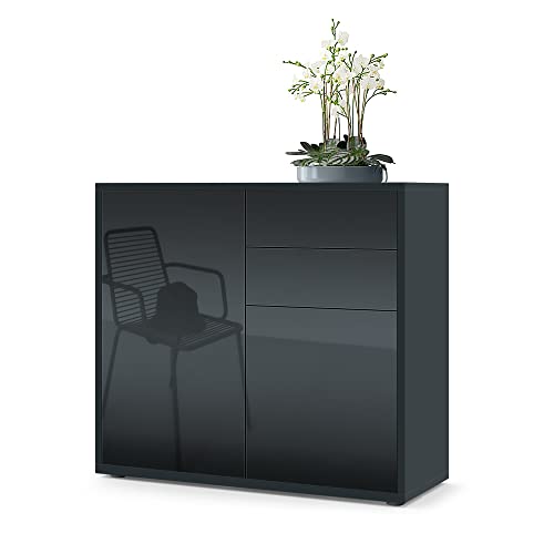 Vladon Sideboard Ben, Made in Germany, Kommode mit 2 Türen und 2 Schubladen, Schwarz matt/Schwarz Hochglanz (79 x 74 x 36 cm) von Vladon