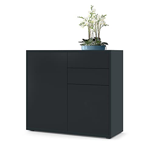 Vladon Sideboard Ben, Made in Germany, Kommode mit 2 Türen und 2 Schubladen, Schwarz matt/Schwarz matt (79 x 74 x 36 cm) von Vladon