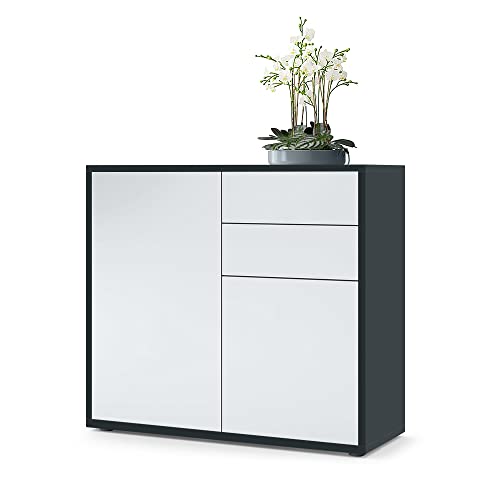 Vladon Sideboard Ben, Made in Germany, Kommode mit 2 Türen und 2 Schubladen, Schwarz matt/Weiß matt (79 x 74 x 36 cm) von Vladon