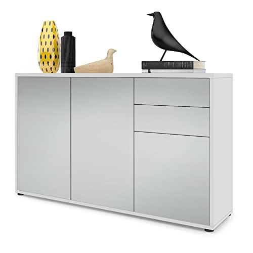 Vladon Sideboard Ben V3, Kommode mit 3 Türen und 2 Schubladen, Weiß matt/Hellgrau Seidenmatt (117 x 74 x 36 cm) von Vladon