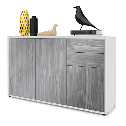 Vladon Sideboard Ben V3, Kommode mit 3 Türen und 2 Schubladen, Weiß matt/Avola-Anthrazit (117 x 74 x 36 cm) von Vladon