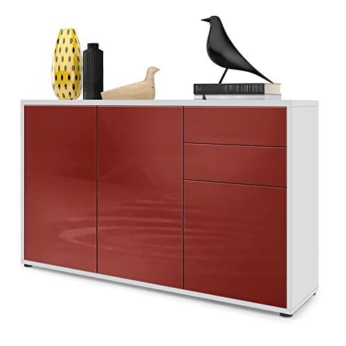Vladon Sideboard Ben V3, Kommode mit 3 Türen und 2 Schubladen, Weiß matt/Bordeaux Hochglanz (117 x 74 x 36 cm) von Vladon
