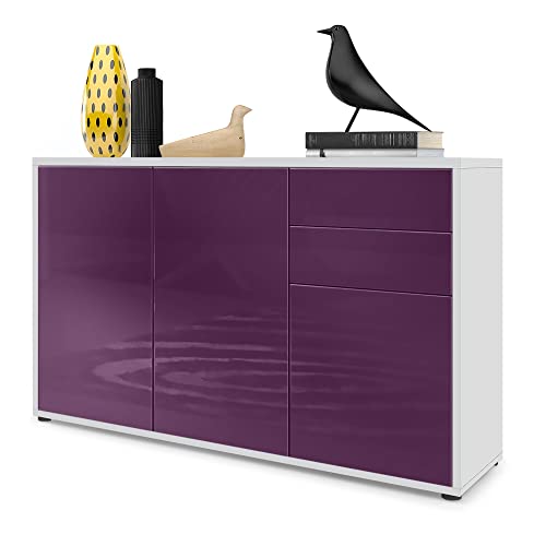 Vladon Sideboard Ben V3, Kommode mit 3 Türen und 2 Schubladen, Weiß matt/Brombeer Hochglanz (117 x 74 x 36 cm) von Vladon