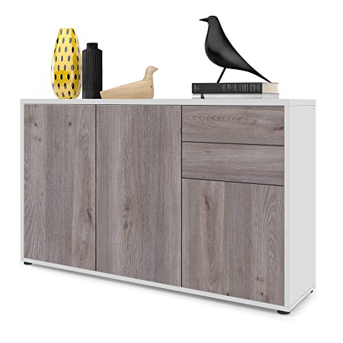 Vladon Sideboard Ben V3, Kommode mit 3 Türen und 2 Schubladen, Weiß matt/Eiche Nordic (117 x 74 x 36 cm) von Vladon