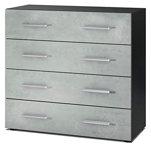 Vladon Sideboard Pavos, Kommode mit 4 Schubladen, Schwarz matt/Beton Oxid Optik (76 x 72 x 35 cm) von Vladon