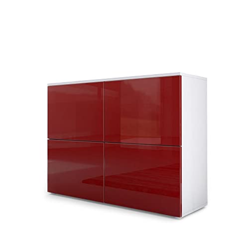 Vladon Sideboard Rova, Made in Germany, Kommode mit 4 Türen, Weiß matt/Bordeaux Hochglanz (92 x 72 x 35 cm) von Vladon