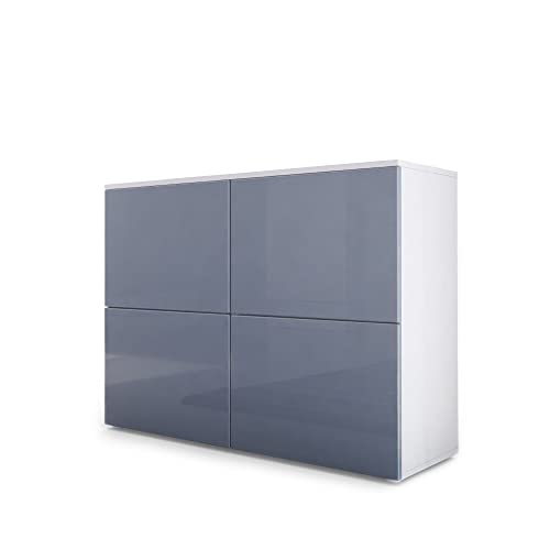 Vladon Sideboard Rova, Made in Germany, Kommode mit 4 Türen, Weiß matt/Grau Hochglanz (92 x 72 x 35 cm) von Vladon