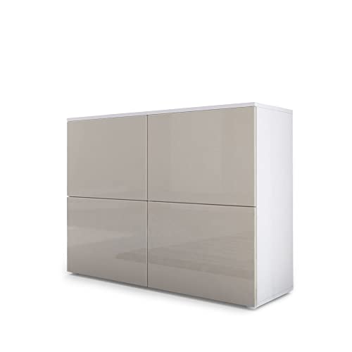 Vladon Sideboard Rova, Made in Germany, Kommode mit 4 Türen, Weiß matt/Sandgrau Hochglanz (92 x 72 x 35 cm) von Vladon