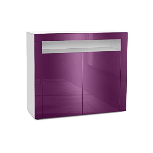 Vladon Kommode Valencia, Made in Germany, Sideboard mit 2 Türen und 1 offenem Fach, Weiß matt/Brombeer Hochglanz/Brombeer Hochglanz (108 x 92 x 40 cm) von Vladon