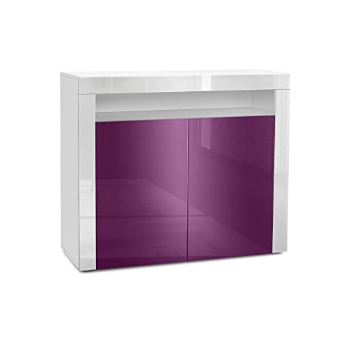 Vladon Kommode Valencia, Made in Germany, Sideboard mit 2 Türen und 1 offenem Fach, Weiß matt/Brombeer Hochglanz/Weiß Hochglanz (108 x 92 x 40 cm) von Vladon