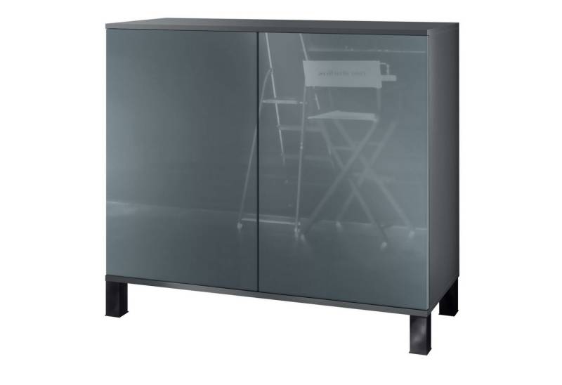 Vladon Kommode Skadu V3 (Moderner Küchenschrank, mit 2 großen Türen), Anthrazit matt / Grau Hochglanz (92,5 x 84.5 x 35) von Vladon