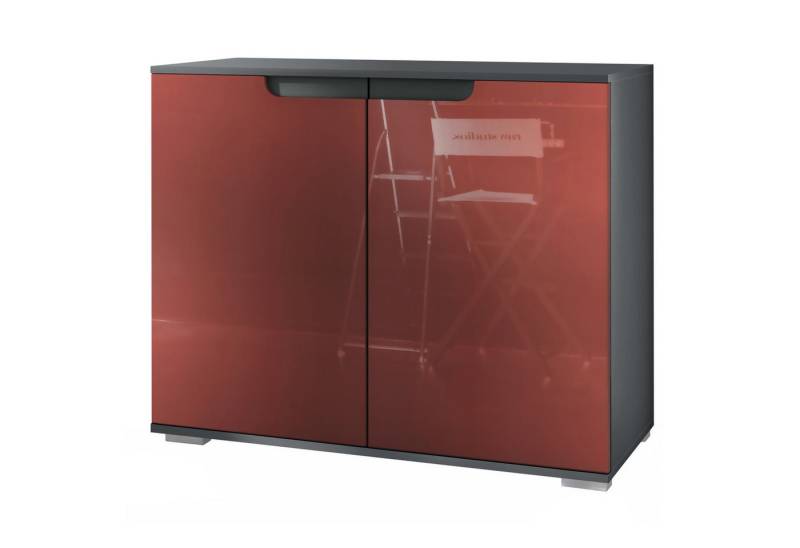Vladon Kommode Sylt V3 (Moderner Küchenschrank, mit 2 großen Türen), Anthrazit matt / Bordeaux Hochglanz (92,5 x 75.5 x 35) von Vladon