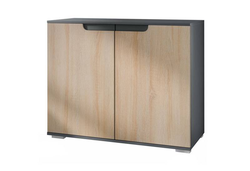 Vladon Kommode Sylt V3 (Moderner Küchenschrank, mit 2 großen Türen), Anthrazit matt / Eiche sägerau (92,5 x 75.5 x 35) von Vladon