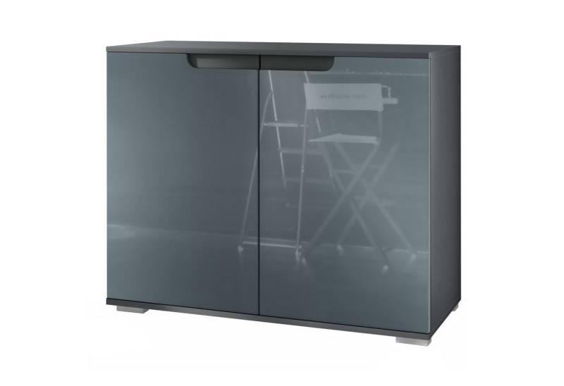 Vladon Kommode Sylt V3 (Moderner Küchenschrank, mit 2 großen Türen), Anthrazit matt / Grau Hochglanz (92,5 x 75.5 x 35) von Vladon
