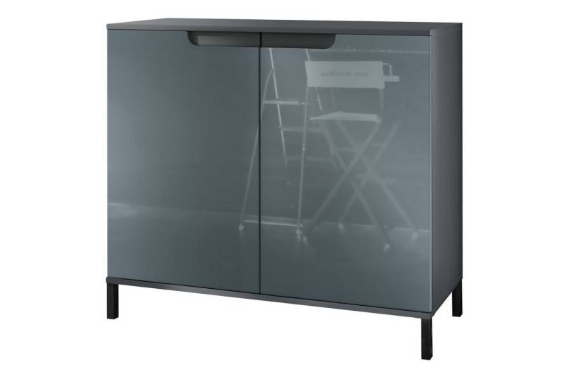 Vladon Kommode Sylt V3 (Moderner Küchenschrank, mit 2 großen Türen), Anthrazit matt / Grau Hochglanz (92,5 x 83.5 x 35) von Vladon