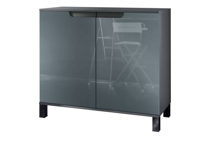 Vladon Kommode Sylt V3 (Moderner Küchenschrank, mit 2 großen Türen), Anthrazit matt / Grau Hochglanz (92,5 x 84.5 x 35) von Vladon