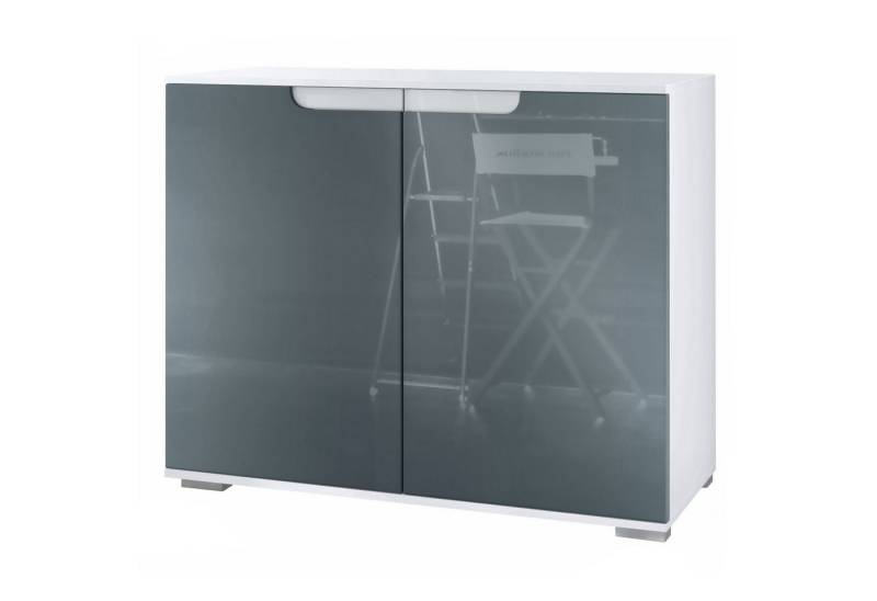 Vladon Kommode Sylt V3 (Moderner Küchenschrank, mit 2 großen Türen), Weiß matt / Grau Hochglanz (92,5 x 75.5 x 35) von Vladon