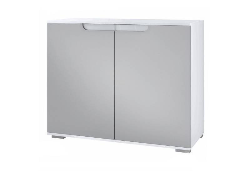 Vladon Kommode Sylt V3 (Moderner Küchenschrank, mit 2 großen Türen), Weiß matt / Hellgrau seidenmatt (92,5 x 75.5 x 35) von Vladon