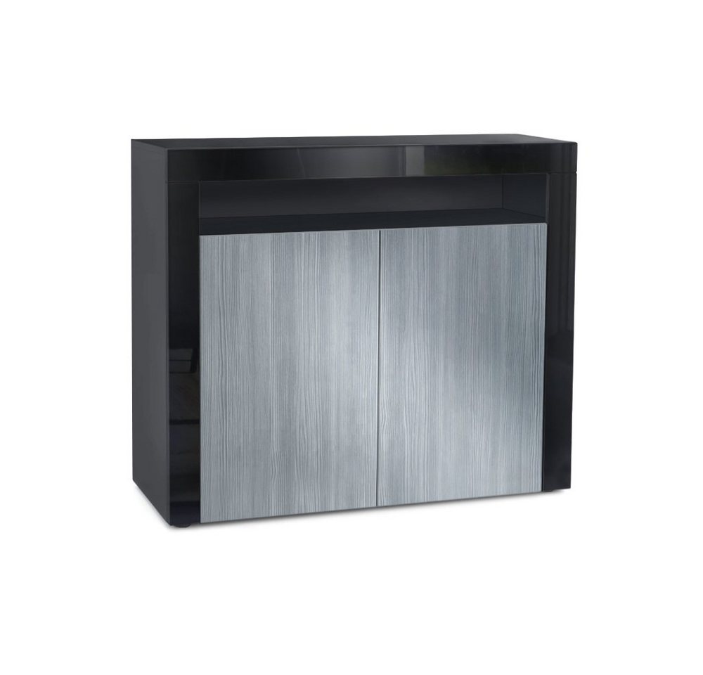 Vladon Kommode Valencia (Kommode, Sideboard mit 2 Türen und 1 offenem Fach), Schwarz matt/Avola-Anthrazit/Schwarz Hochglanz (108 x 92 x 40 cm) von Vladon