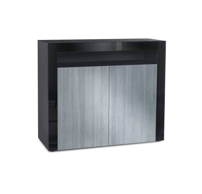 Vladon Kommode Valencia (Kommode, Sideboard mit 2 Türen und 1 offenem Fach), Schwarz matt/Avola-Anthrazit/Schwarz Hochglanz (108 x 92 x 40 cm) von Vladon
