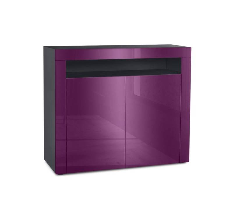 Vladon Kommode Valencia (Kommode, Sideboard mit 2 Türen und 1 offenem Fach), Schwarz matt/Brombeer Hochglanz/Brombeer Hochglanz (108 x 92 x 40 cm) von Vladon