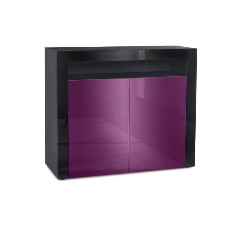 Vladon Kommode Valencia (Kommode, Sideboard mit 2 Türen und 1 offenem Fach), Schwarz matt/Brombeer Hochglanz/Schwarz Hochglanz (108 x 92 x 40 cm) von Vladon