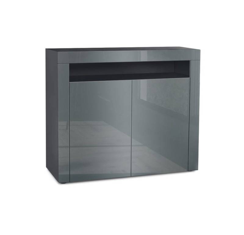 Vladon Kommode Valencia (Kommode, Sideboard mit 2 Türen und 1 offenem Fach), Schwarz matt/Grau Hochglanz/Grau Hochglanz (108 x 92 x 40 cm) von Vladon