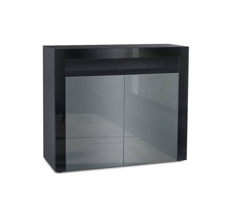 Vladon Kommode Valencia (Kommode, Sideboard mit 2 Türen und 1 offenem Fach), Schwarz matt/Grau Hochglanz/Schwarz Hochglanz (108 x 92 x 40 cm) von Vladon