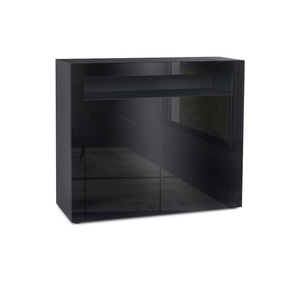 Vladon Kommode Valencia (Kommode, Sideboard mit 2 Türen und 1 offenem Fach), Schwarz matt/Schwarz Hochglanz/Schwarz Hochglanz (108 x 92 x 40 cm) von Vladon