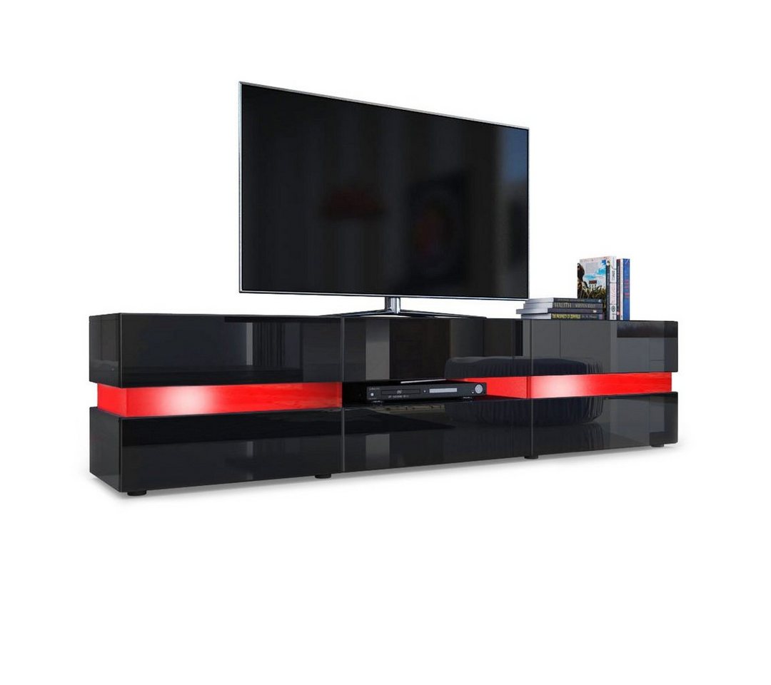 Vladon Lowboard Flow (TV-Kommode mit Ambient Light Verglasung, mit 2 Türen, 1 Schublade und 1 Klappe), Weiß Hochglanz, inkl. LED-Beleuchtung (177 x 45 x 39 cm) von Vladon